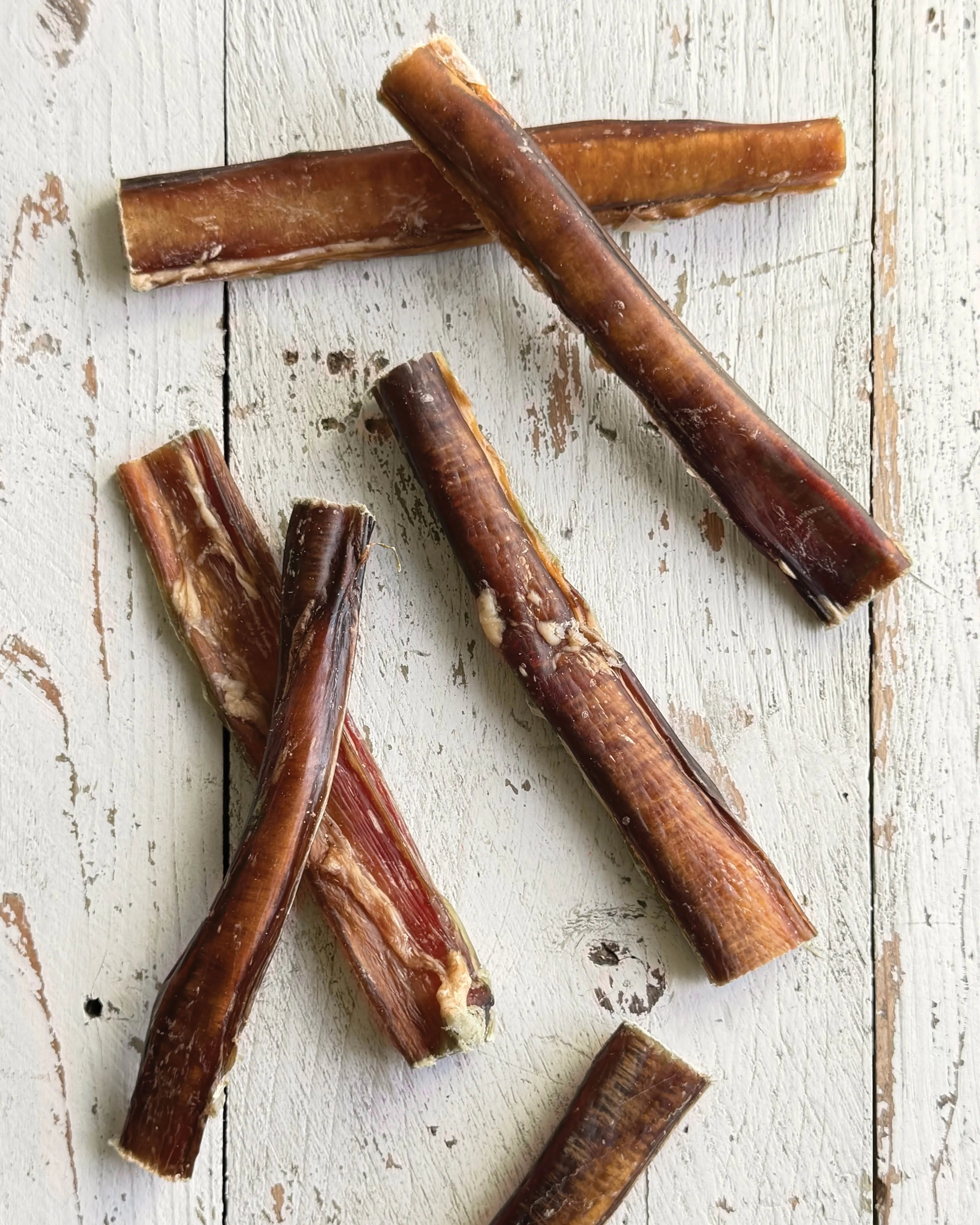 A natural Bully Stick dental chew