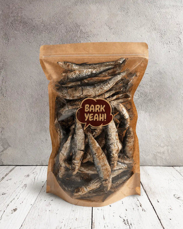 bark yeah natural whole sardine dog treats packaging