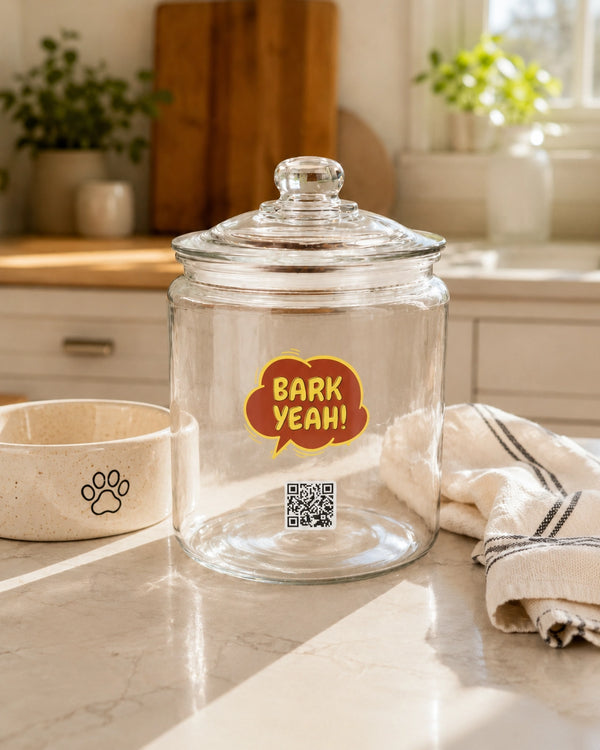 Bark Yeah premium glass dog treat jar kitchen